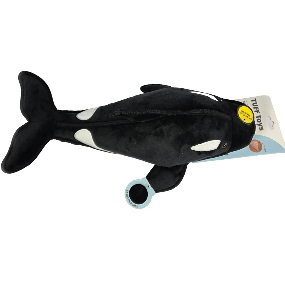 Tuff Toys Orca Whale Dog Toy 17 Inch Black Plush Squeaky Durable Reinforced New